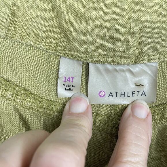 Athleta Lagoon 100% Linen Pants Women’s 14 Tall Green Moss Wide Leg Boho Coastal - Picture 3 of 14